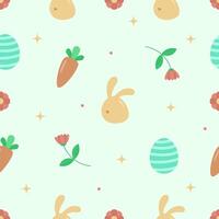 Spring Easter seamless pattern for wrapping paper with rabbit, carrot, egg, and flower. Cute Easter pattern template illustration vector