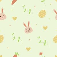 Easter seamless pattern with rabbit, eggs, and carrot vector