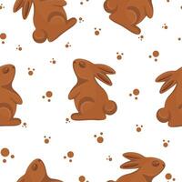 seamless pattern with gingerbread cookies in the shape of a rabbit standing on its hind legs and looking up with crumbs, for Easter decorations and backgrounds vector