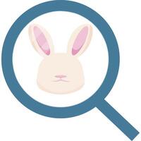 colored icon of an Easter bunny in a magnifying glass, symbolizing an internet or catalog search vector