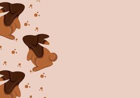 poster with gingerbread cookies in the shape of a rabbit standing on its hind legs and looking up with crumbs and covered in dark chocolate on a brown background, for Easter decorations and background vector