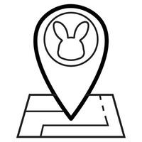 black Easter bunny icon with a map marker showing the bunny's location vector