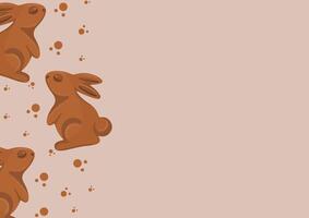 poster with gingerbread cookies in the shape of a rabbit standing on its hind legs and looking up with crumbs on a brown background, for Easter decorations and backgrounds vector