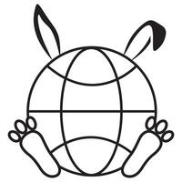 black icon of an Easter bunny with a planet representing global search or network access vector