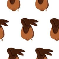 pattern with gingerbread cookies in the shape of a rabbit with small ears and a round tail covered in dark chocolate, for various Easter decorations vector