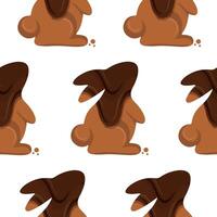 pattern with gingerbread cookies in the shape of a rabbit standing on its hind legs and looking up with crumbs and covered in dark chocolate next to it, for Easter decorations and backgrounds vector