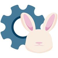 colored icon of an Easter bunny with a gear wheel that means settings or technical support vector