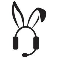 black icon of headphones with a microphone with rabbit ears which means support service vector