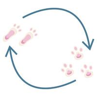 colored icon of various rabbit's feet with lines that show the cyclical nature of a process or something else vector