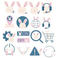 set of colored icons with Easter bunnies and various business icons that represent different communications and meanings vector