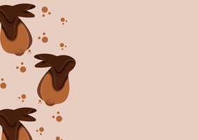 poster with gingerbread cookies in the shape of a rabbit with small ears and a round tail and covered in dark chocolate on a brown background, for various Easter decorations vector