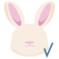 colored Easter bunny icon with a check mark next to its face, meaning profile verification or confirmation of something else vector