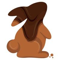gingerbread cookie in the shape of a rabbit standing on its hind legs and looking up with crumbs and covered in dark chocolate next to it, for Easter decorations and backgrounds vector