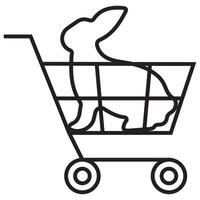 black icon of a rabbit sitting in a supermarket cart, meaning Easter shopping or online shopping vector
