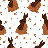 seamless pattern with gingerbread cookies in the shape of a rabbit with big ears sitting and covered in dark chocolate crumbs, for various Easter designs vector