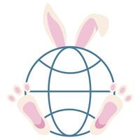 colored icon of an Easter bunny with a planet representing global search or network access vector