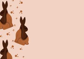 poster with gingerbread cookies in the shape of a rabbit with big ears sitting and covered in dark chocolate crumbs on a brown background, for various Easter designs vector