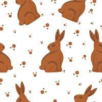 seamless pattern with gingerbread cookies in the shape of a rabbit with big ears sitting and crumbs, for various Easter designs vector