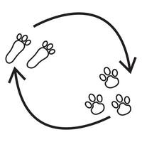 black icon of various rabbit's feet with lines showing the cyclical nature of a process or something else vector