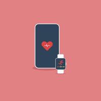 Smartwatch and Smartphone Health Monitoring Illustration in Minimalist Flat Design vector