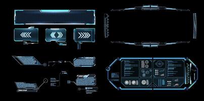 Futuristic user interface elements displaying data analytics and navigation tools in a sleek digital design. vector
