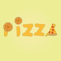 Fun Minimalist Pizza Typography Illustration with Yellow Background vector