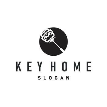 Key logo design retro security key button illustration simple minimalist template vector