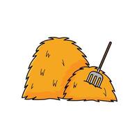 Haystack with hayfork. Cartoon farm animal feeding grass isolated on white background vector