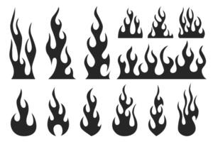 Set of black flame silhouettes in various shapes vector
