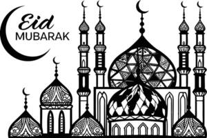 Modern Eid Mubarak greeting card with a beautiful mosque and crescent moon design, celebrating the joy of Eid and Islamic culture vector