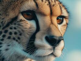Minimalist close up portrait of a cheetahs face for animal art and decor photo