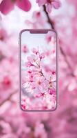 Dreamy story template with blossoming pink flowers for spring promotion photo