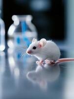 White mouse in a sterile laboratory setting for scientific research and analysis photo