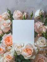 Serene floral arrangement with blank card for elegant invitations or announcements photo