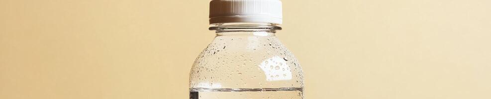 Refreshing transparent water bottle with condensation drops for hydration and freshness photo