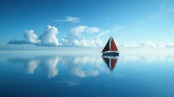 Serene aerial view of luxury yacht on calm blue ocean for travel and nautical adventures photo