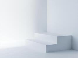Ultra minimalist poster design featuring blank white canvas with three step structure for artistic expression photo