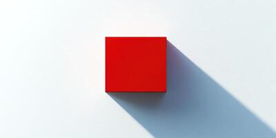 Bold geometric art composition featuring vibrant red square photo