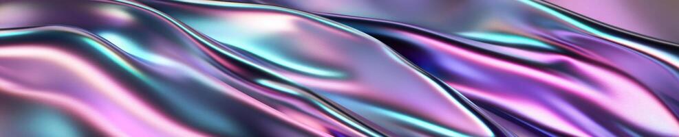 Futuristic holographic metallic surface with iridescent waves for modern design concepts photo