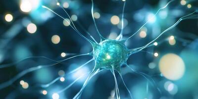 Neural network in action. Macro view of digital connectivity and artificial intelligence concepts photo