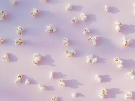 Creative flat lay of popcorn and kernels on pastel background for snack time inspiration photo