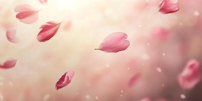 Delicate sakura petals floating gracefully in a soft ambient light photo