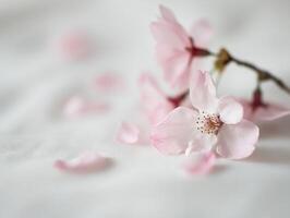 Elegant minimalist design featuring falling pink sakura petals for spring decor photo