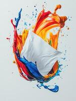 Vibrant abstract art with dynamic splash of color and white pillow for creative design photo