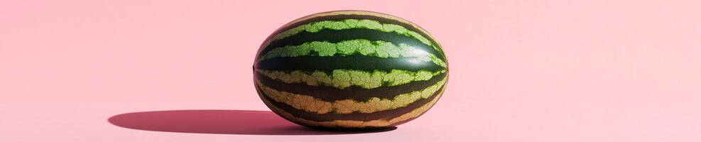 Minimalist composition with a single round watermelon on pink background photo