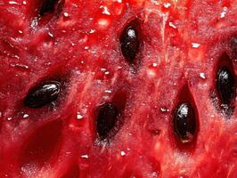 Macro close up of glistening watermelon pulp highlighting juicy red texture photo