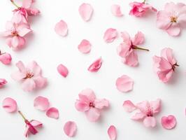 Minimalist composition of falling pink sakura petals for design and decoration photo