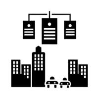 Cloud computing for tax data management with office buildings below, futuristic concept for Tax Day background in urban setting vector