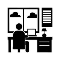 office setting with person working at desk in front of large windows, calm and clean workspace concept for Tax Day background vector