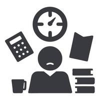 Stressed office worker surrounded by piles of paperwork and clock, symbolizing deadline pressure during Tax Day, Tax Day background vector